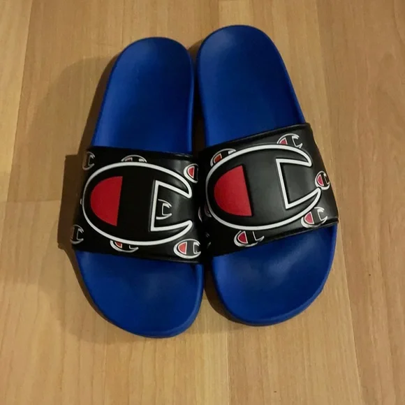 NEW Champion Men\'s IPO NY New York Scarlet Blue Slide Sandals Champion Ipo Mens Blue Leather Slide Slip On Sandals Shoes  main image 2